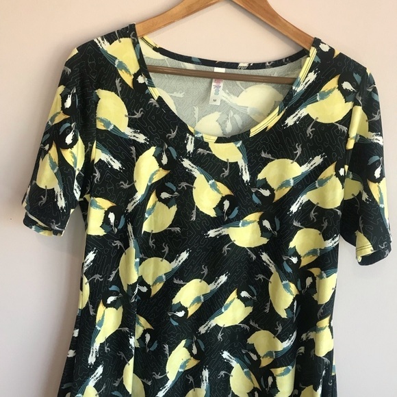 LULAROE Irma Blue Yellow Bird Print Scoop Neck A line Tunic Top Size M EUC - Picture 3 of 9